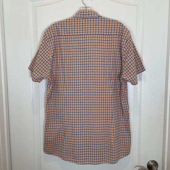 Barbour Short Sleeve Button Down Shirt Orange Blue Check Preppy Cotton M - Picture 6 of 6